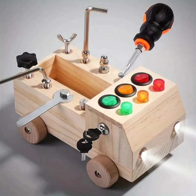 Busy Board Wooden Activity Toy — LED Fine Motor Skills 2