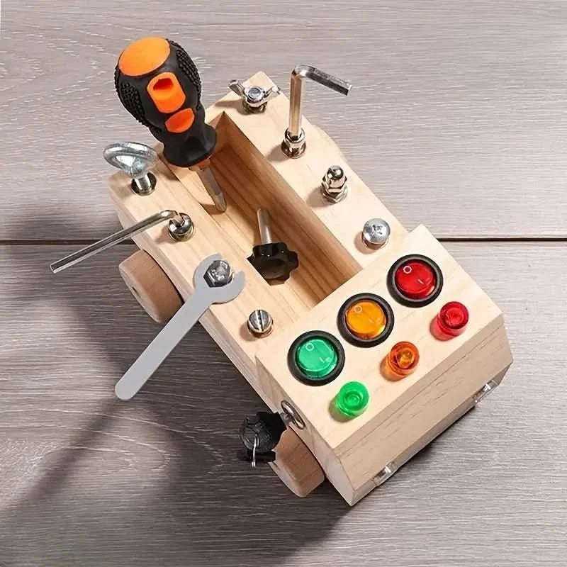 Busy Board Wooden Activity Toy — LED Fine Motor Skills 3