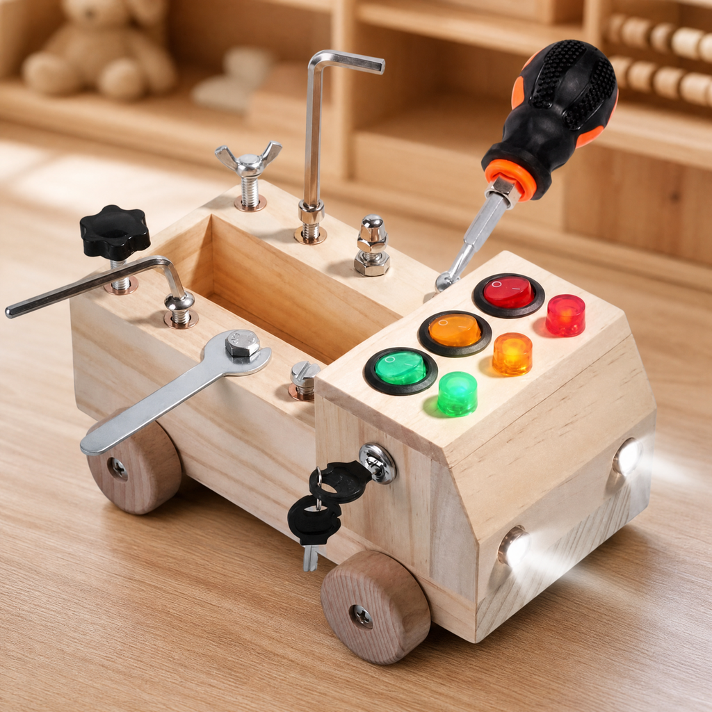 Busy Board Wooden Activity Toy — LED Fine Motor Skills 1
