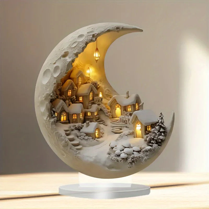 Moon Winter Village Acrylic Decor Light — Crescent Glow 2