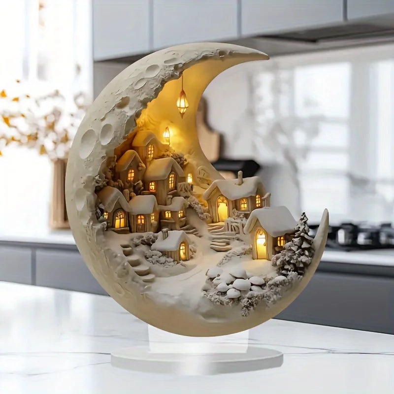 Moon Winter Village Acrylic Decor Light — Crescent Glow 3