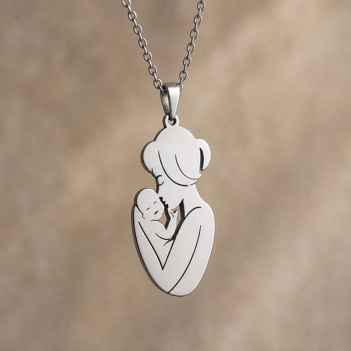 Gift for Mom — Mother & Child Stainless Steel Pendant Necklace 7