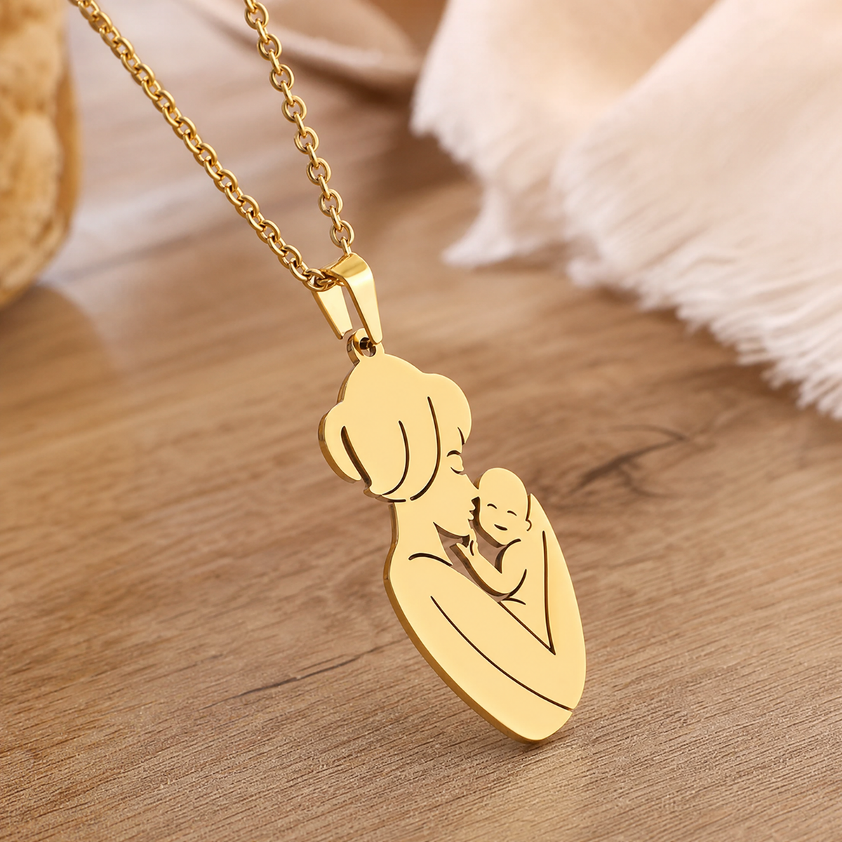 Gift for Mom — Mother & Child Stainless Steel Pendant Necklace 1