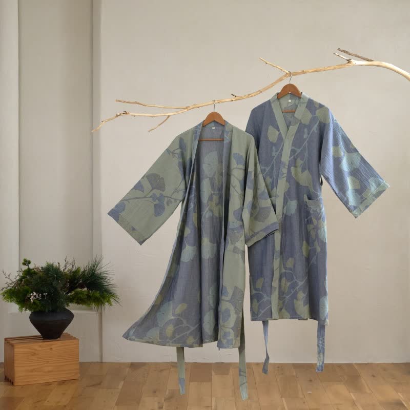 Organic Cotton Kimono Bathrobe — Reversible Gauze Design 4