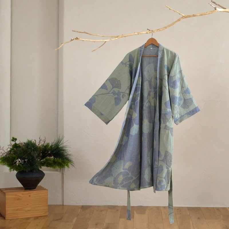 Organic Cotton Kimono Bathrobe — Reversible Gauze Design 5