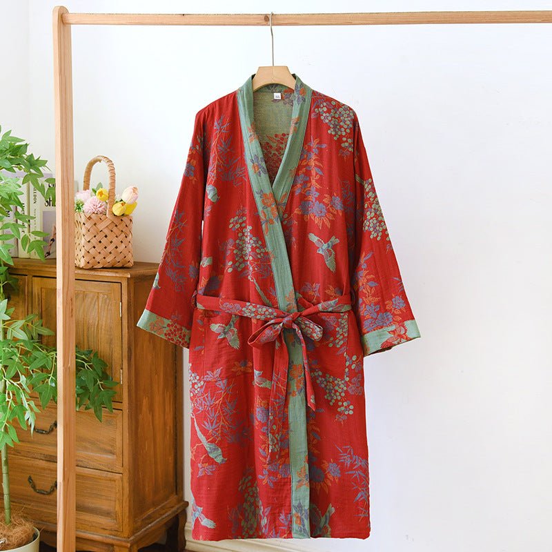 Organic Cotton Kimono Bathrobe — Reversible Gauze Design 6