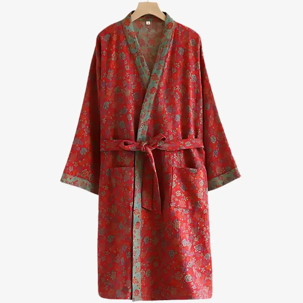 Organic Cotton Kimono Bathrobe — Reversible Gauze Design 7