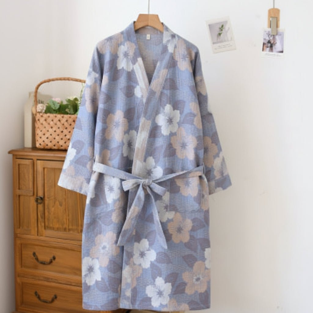 Organic Cotton Kimono Bathrobe — Reversible Gauze Design 1