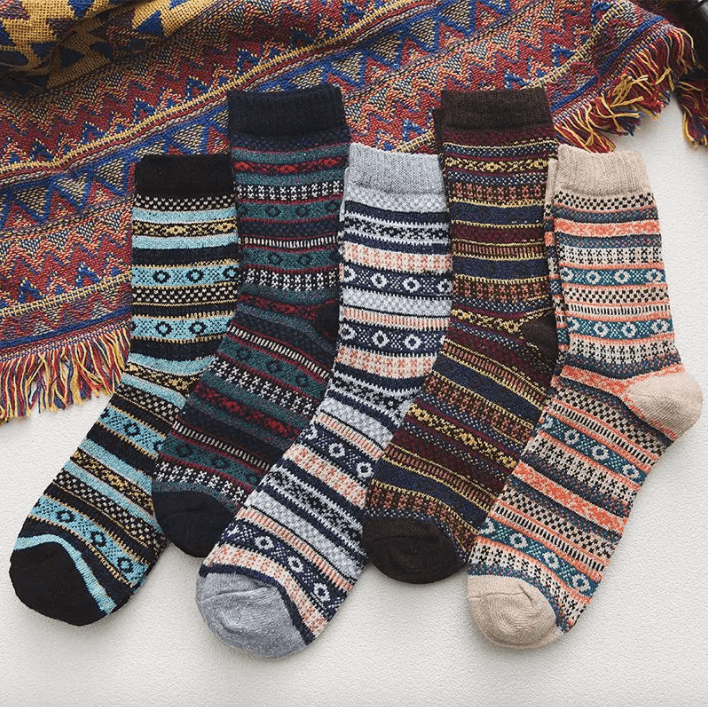 Nordic Winter Socks — Wool Blend Scandinavian Pattern 5 Pairs 1