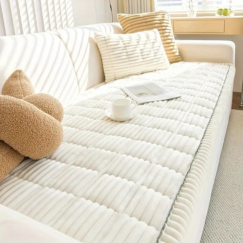 Plush Sofa Cover Pleated Edges — Anti-Slip Pet-Friendly Protector 2