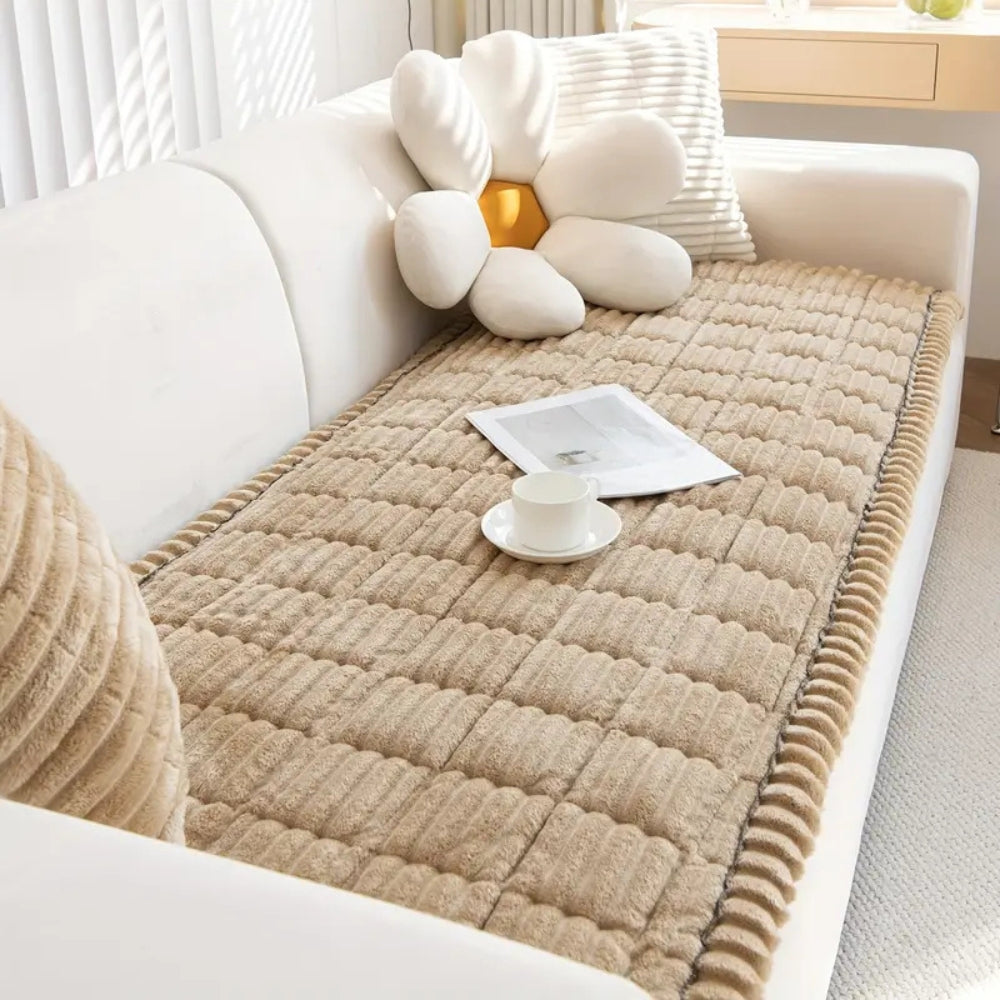 Plush Sofa Cover Pleated Edges — Anti-Slip Pet-Friendly Protector 4