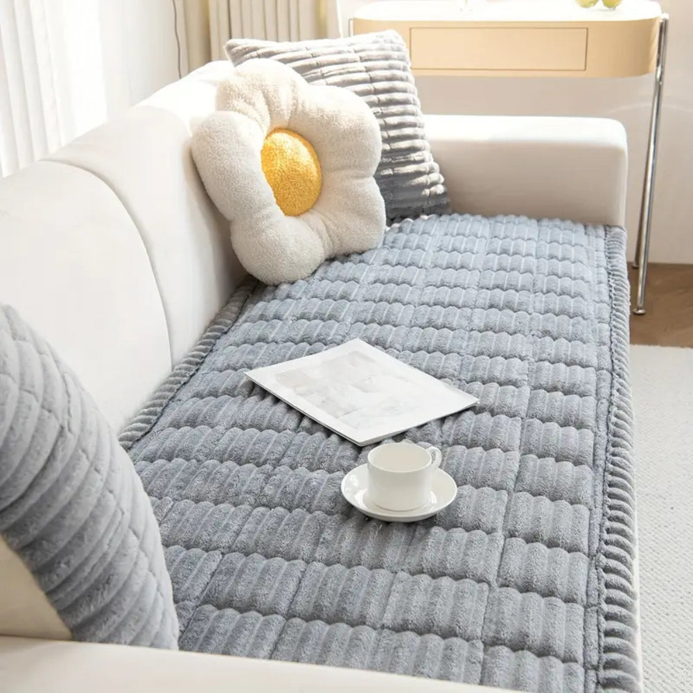 Plush Sofa Cover Pleated Edges — Anti-Slip Pet-Friendly Protector 6