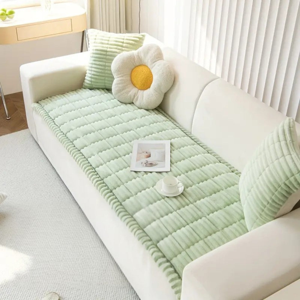 Plush Sofa Cover Pleated Edges — Anti-Slip Pet-Friendly Protector 7