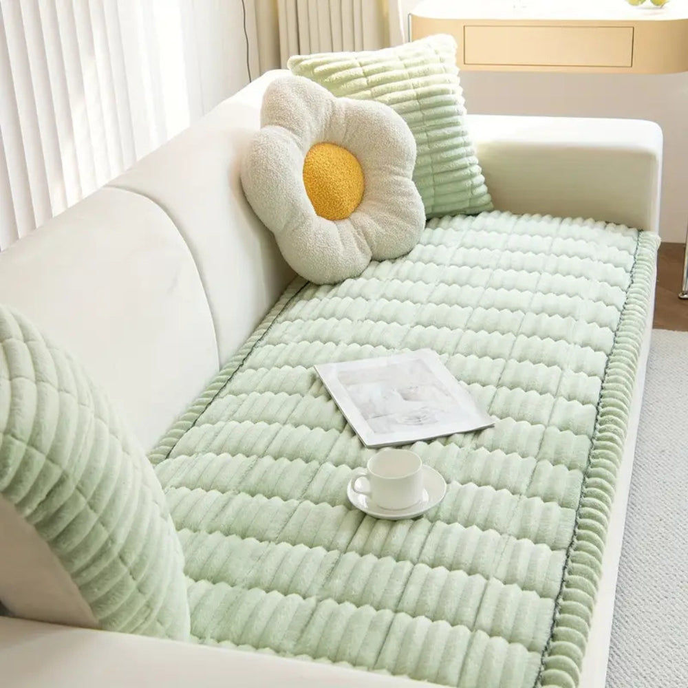 Plush Sofa Cover Pleated Edges — Anti-Slip Pet-Friendly Protector 1