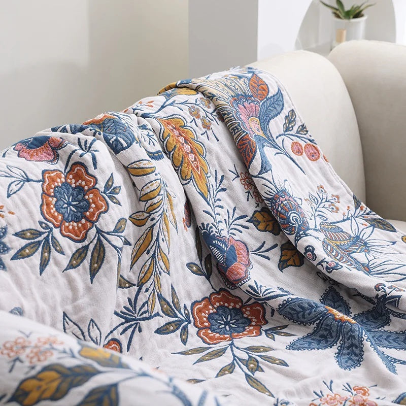 Rustic Floral Cotton Blanket with Tassels — Jacquard 100% Cotton 2