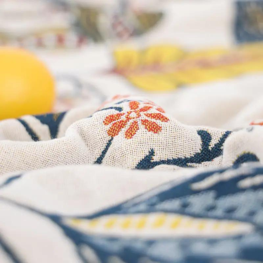 Rustic Floral Cotton Blanket with Tassels — Jacquard 100% Cotton 5