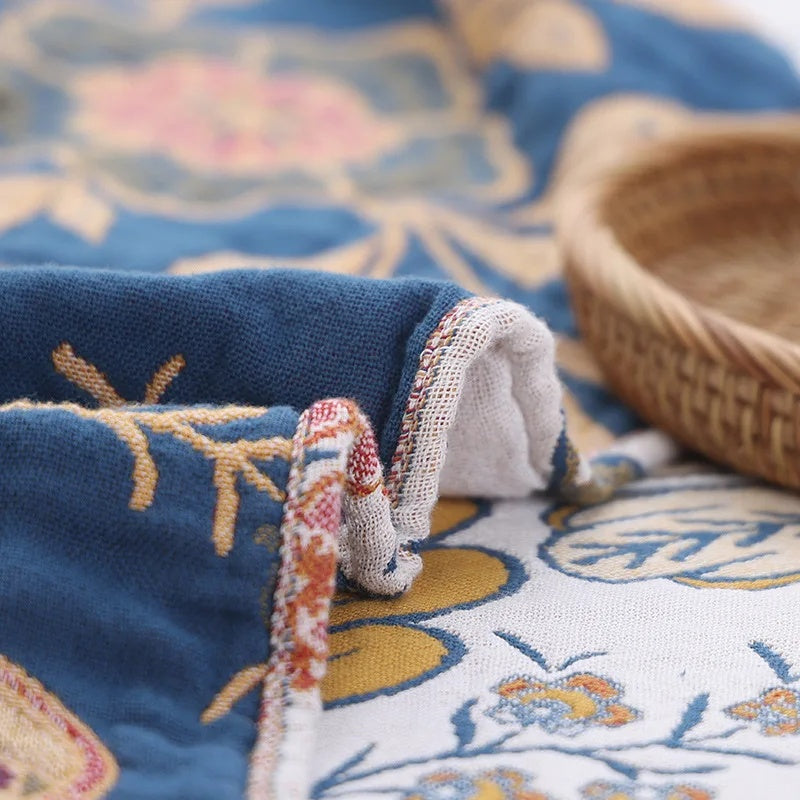 Rustic Floral Cotton Blanket with Tassels — Jacquard 100% Cotton 7