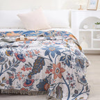 Rustic Floral Cotton Blanket with Tassels — Jacquard 100% Cotton 8