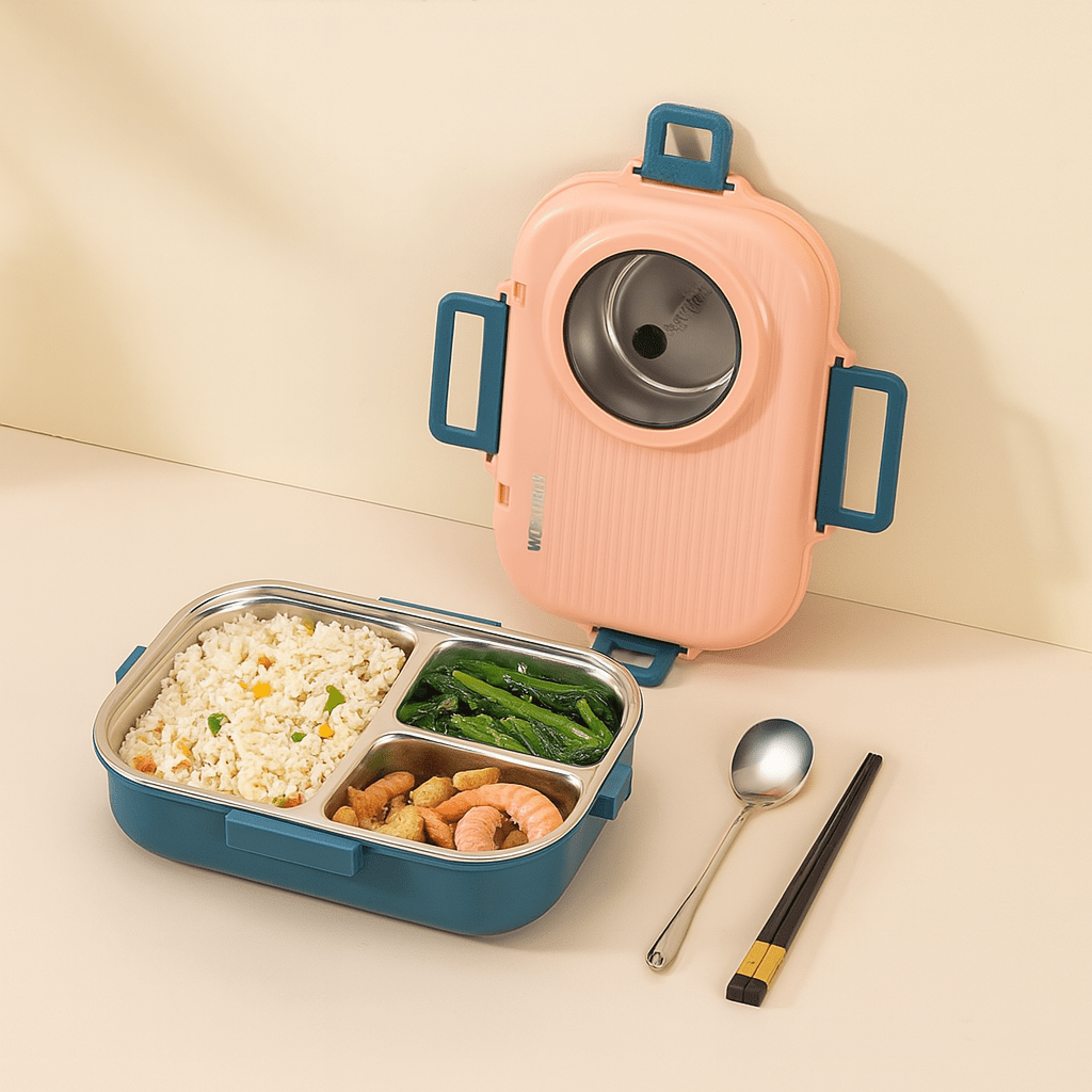 Stainless Steel Lunch Box 3 Compartments — Leakproof Lid 2