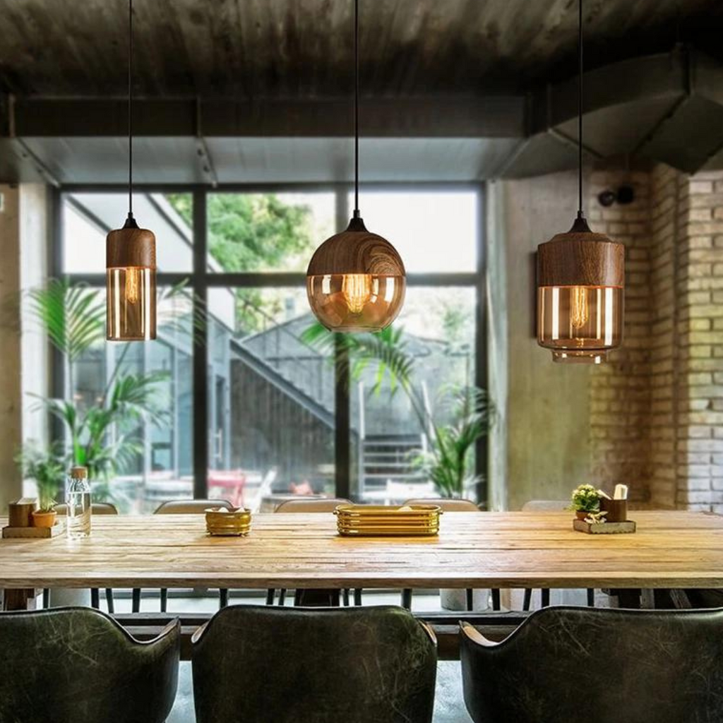 Scandinavian Wooden Pendant Light — Warm Glow Adjustable Cable 12