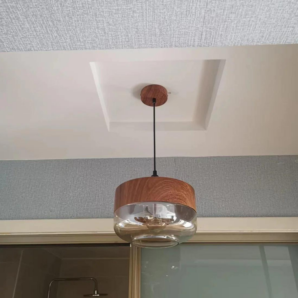 Scandinavian Wooden Pendant Light — Warm Glow Adjustable Cable 18