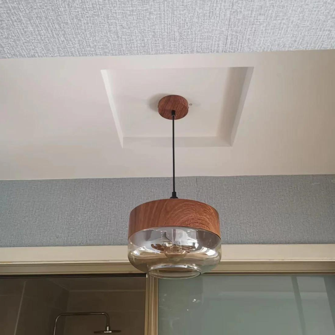 Scandinavian Wooden Pendant Light — Warm Glow Adjustable Cable 18