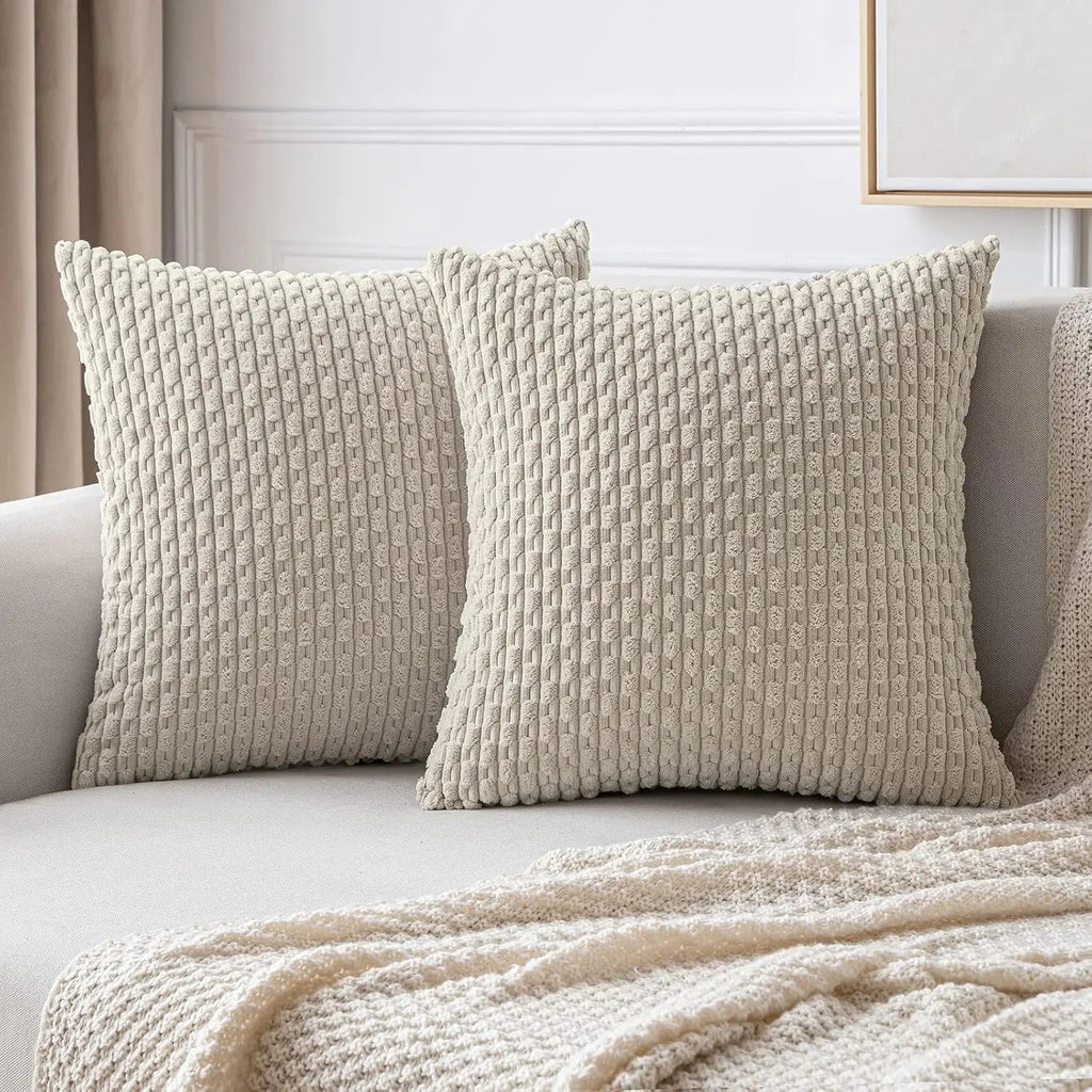 Soft Corduroy Throw Pillow — Raised Texture Sofa & Bed Cover 11