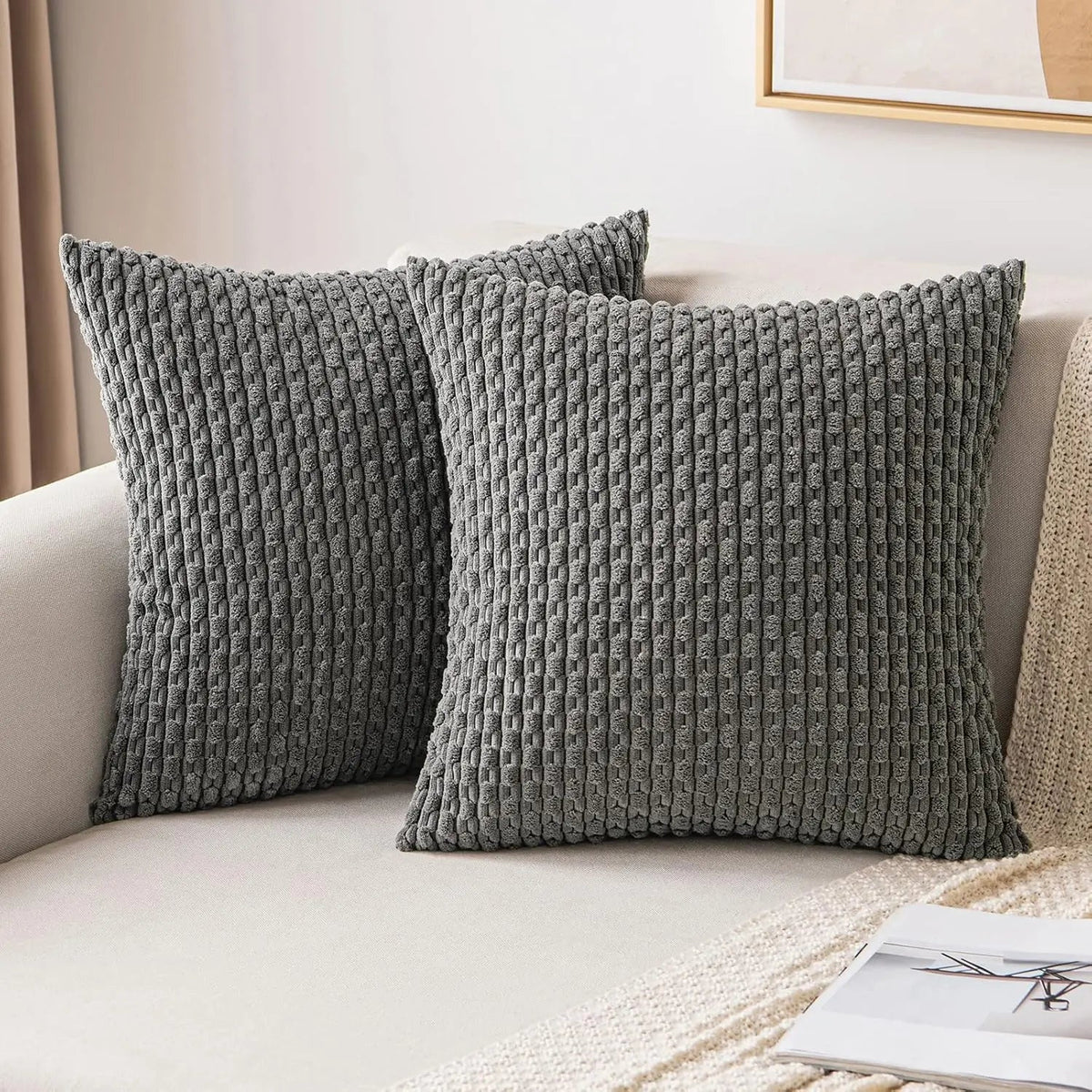 Soft Corduroy Throw Pillow — Raised Texture Sofa & Bed Cover 12