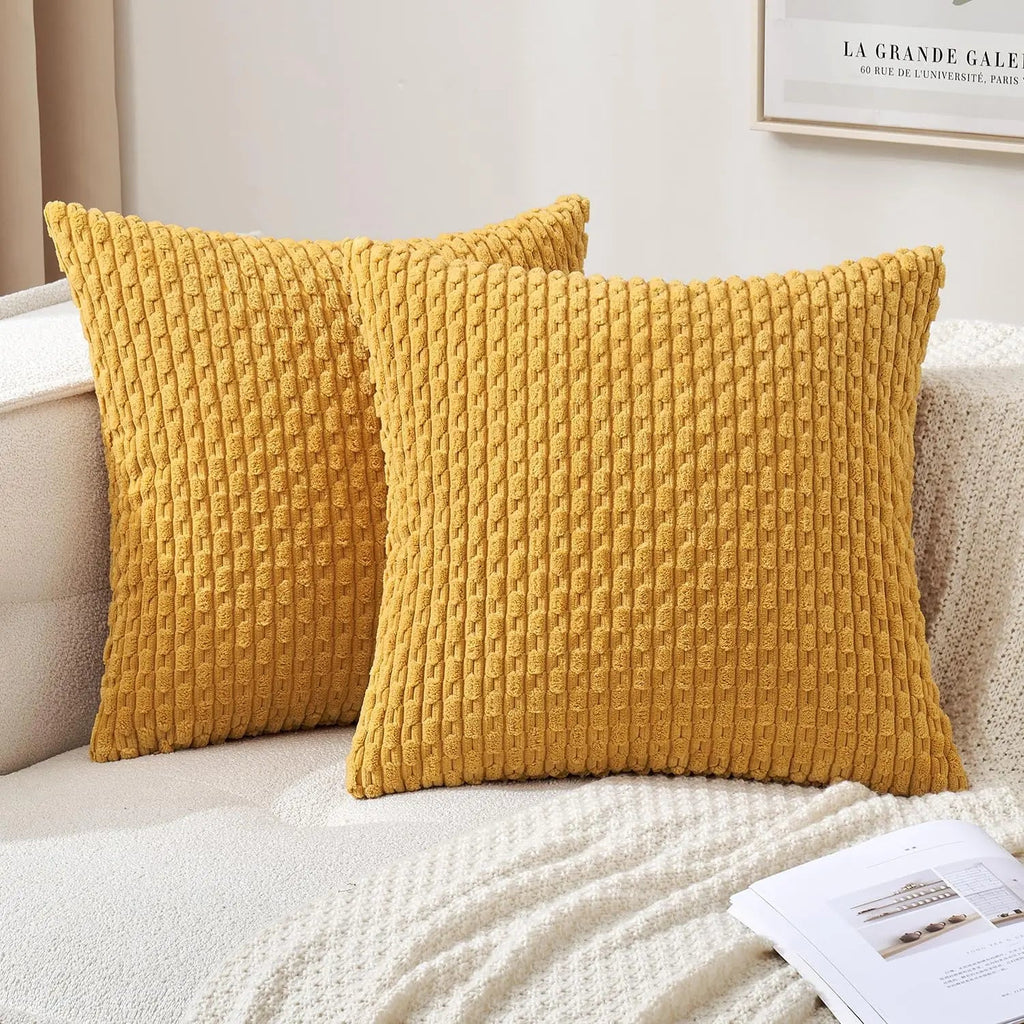 Soft Corduroy Throw Pillow — Raised Texture Sofa & Bed Cover 13