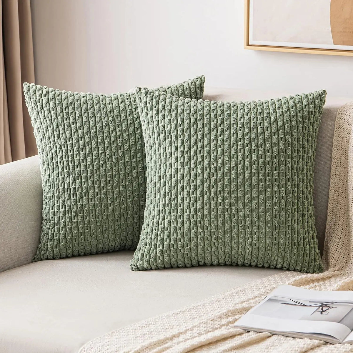 Soft Corduroy Throw Pillow — Raised Texture Sofa & Bed Cover 2