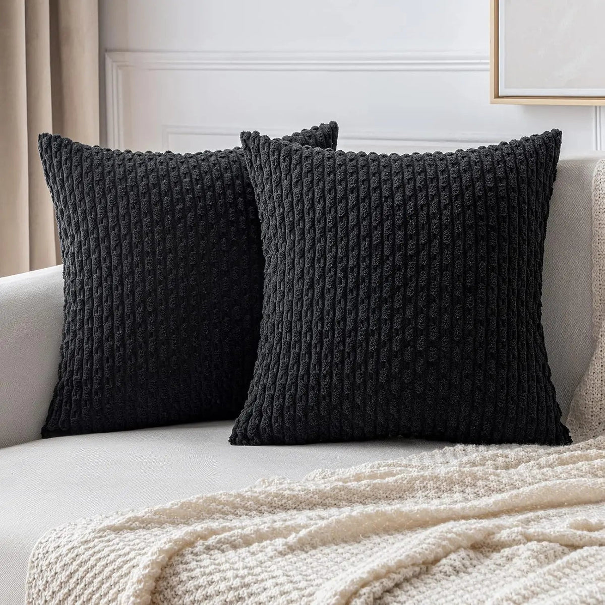 Soft Corduroy Throw Pillow — Raised Texture Sofa & Bed Cover 3