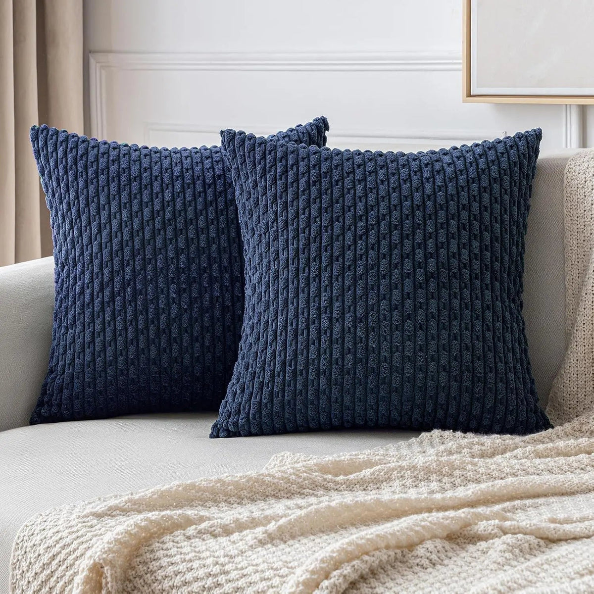 Soft Corduroy Throw Pillow — Raised Texture Sofa & Bed Cover 4