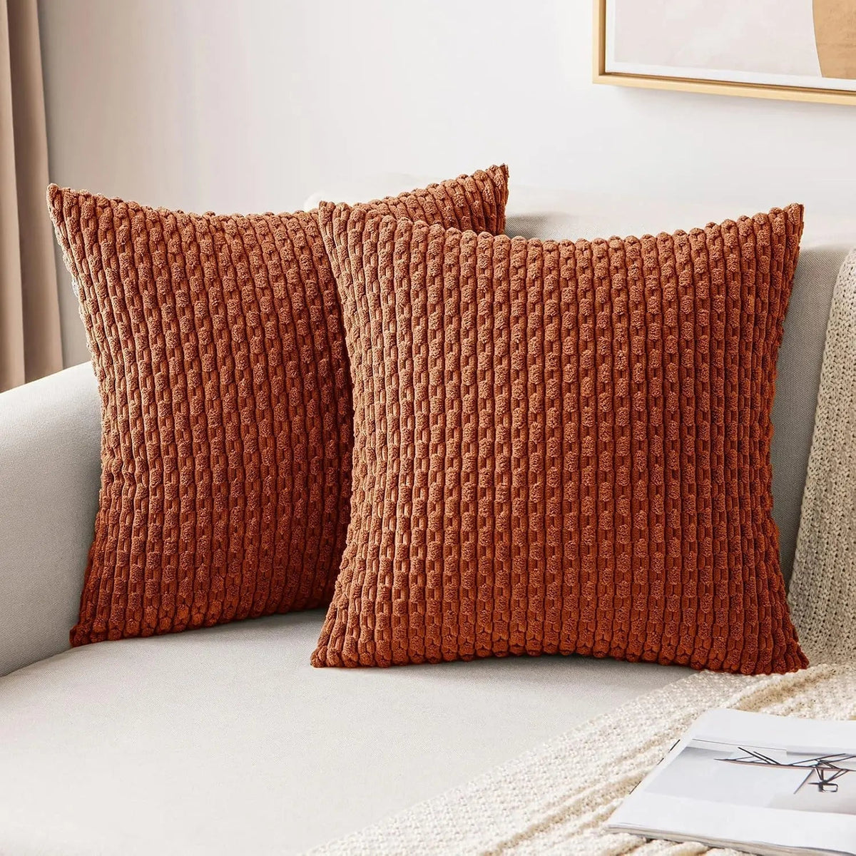 Soft Corduroy Throw Pillow — Raised Texture Sofa & Bed Cover 5
