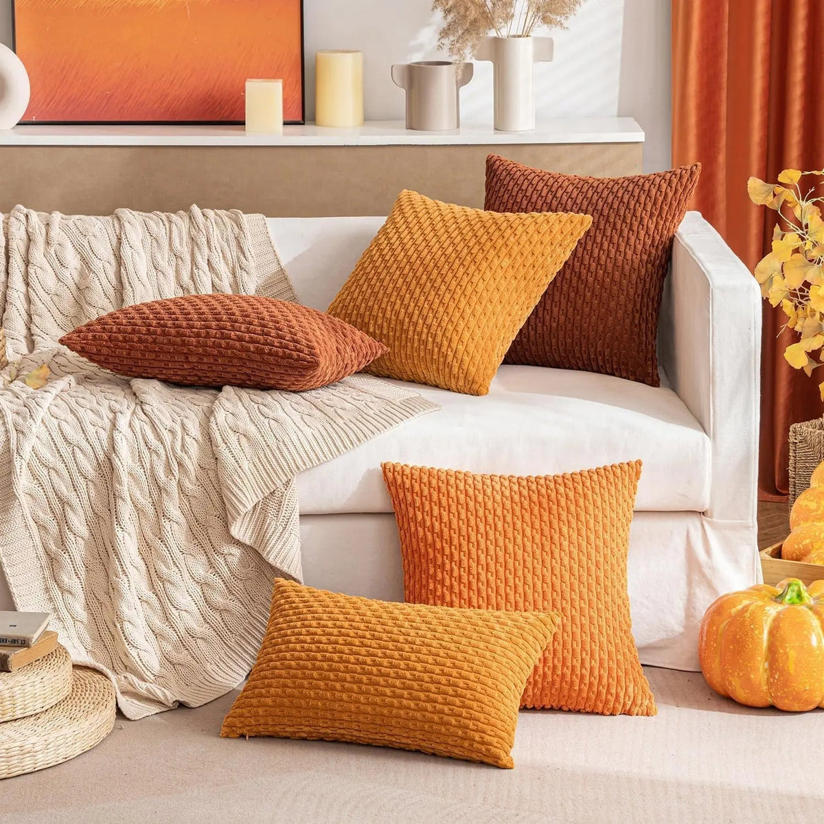 Soft Corduroy Throw Pillow — Raised Texture Sofa & Bed Cover 7