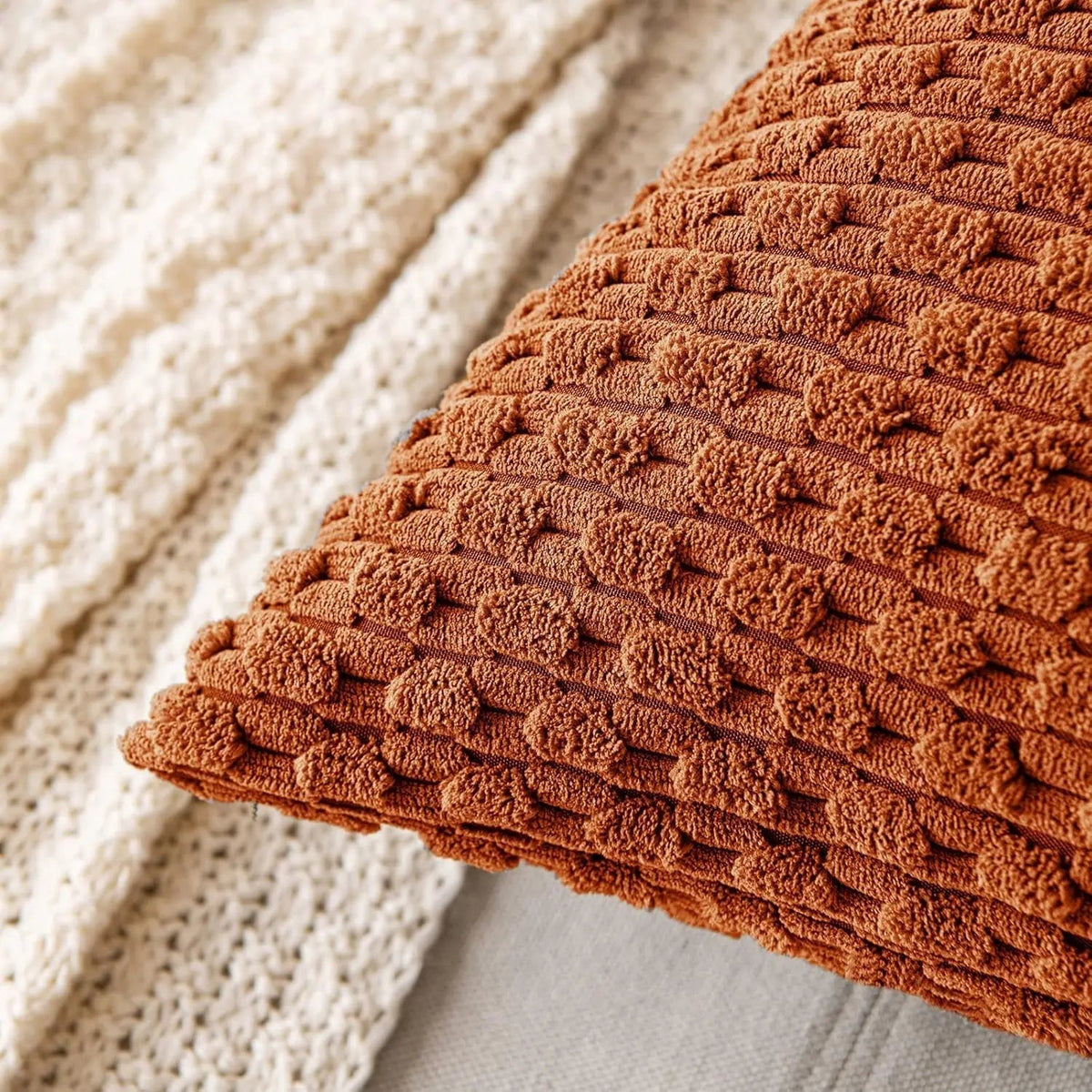 Soft Corduroy Throw Pillow — Raised Texture Sofa & Bed Cover 8