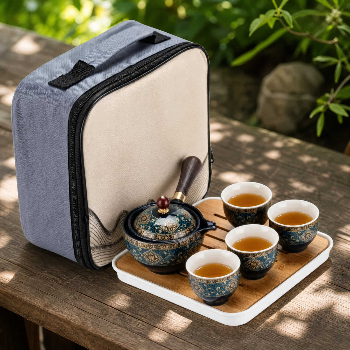 Travel Kung Fu Tea Set — 360° Rotating Ceramic Teapot & Bag 5