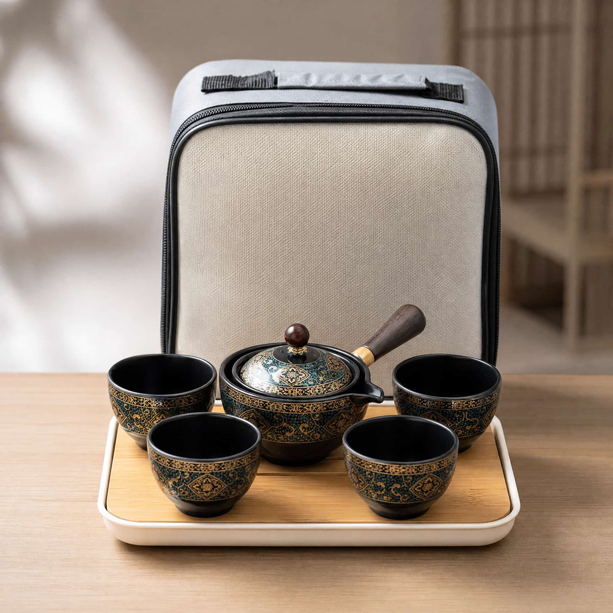 Travel Kung Fu Tea Set — 360° Rotating Ceramic Teapot & Bag 9