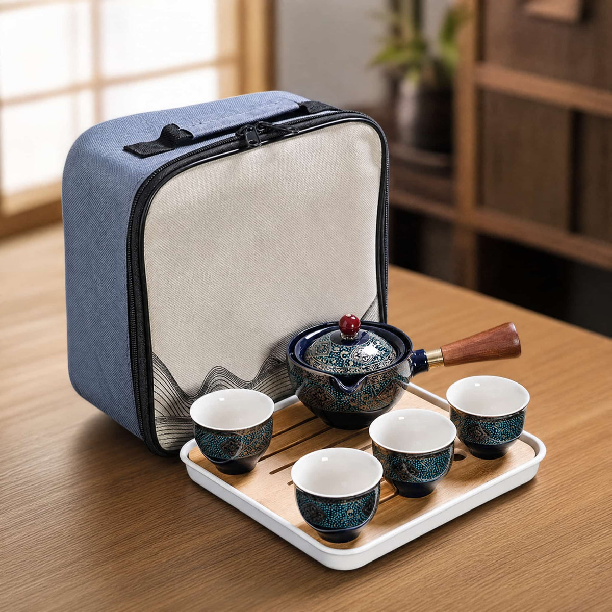 Travel Kung Fu Tea Set — 360° Rotating Ceramic Teapot & Bag 1