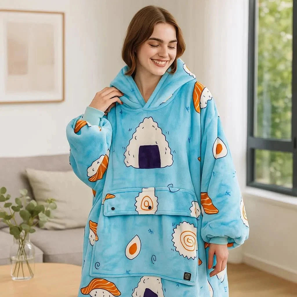 USB Heated Hoodie Blanket — Oversized One Size Fleece Wrap 18