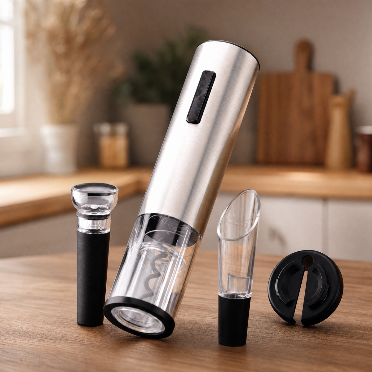 Electric Wine Opener 4-in-1 Set — Foil Cutter & Vacuum Stopper 1