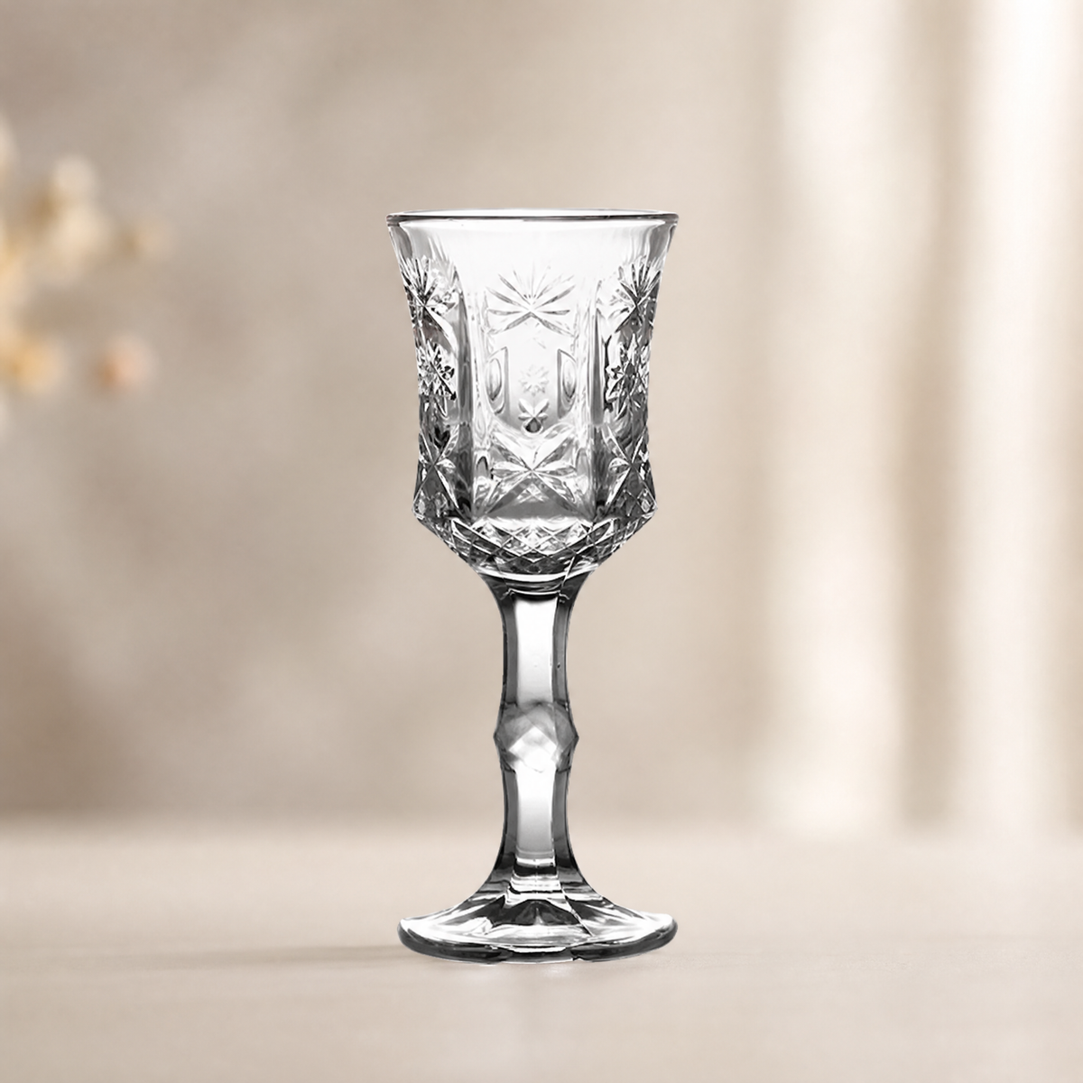 Champagne Glass Vintage Crystal-Cut Engraved Goblet 7