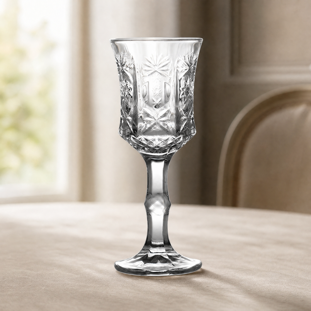 Champagne Glass Vintage Crystal-Cut Engraved Goblet 1