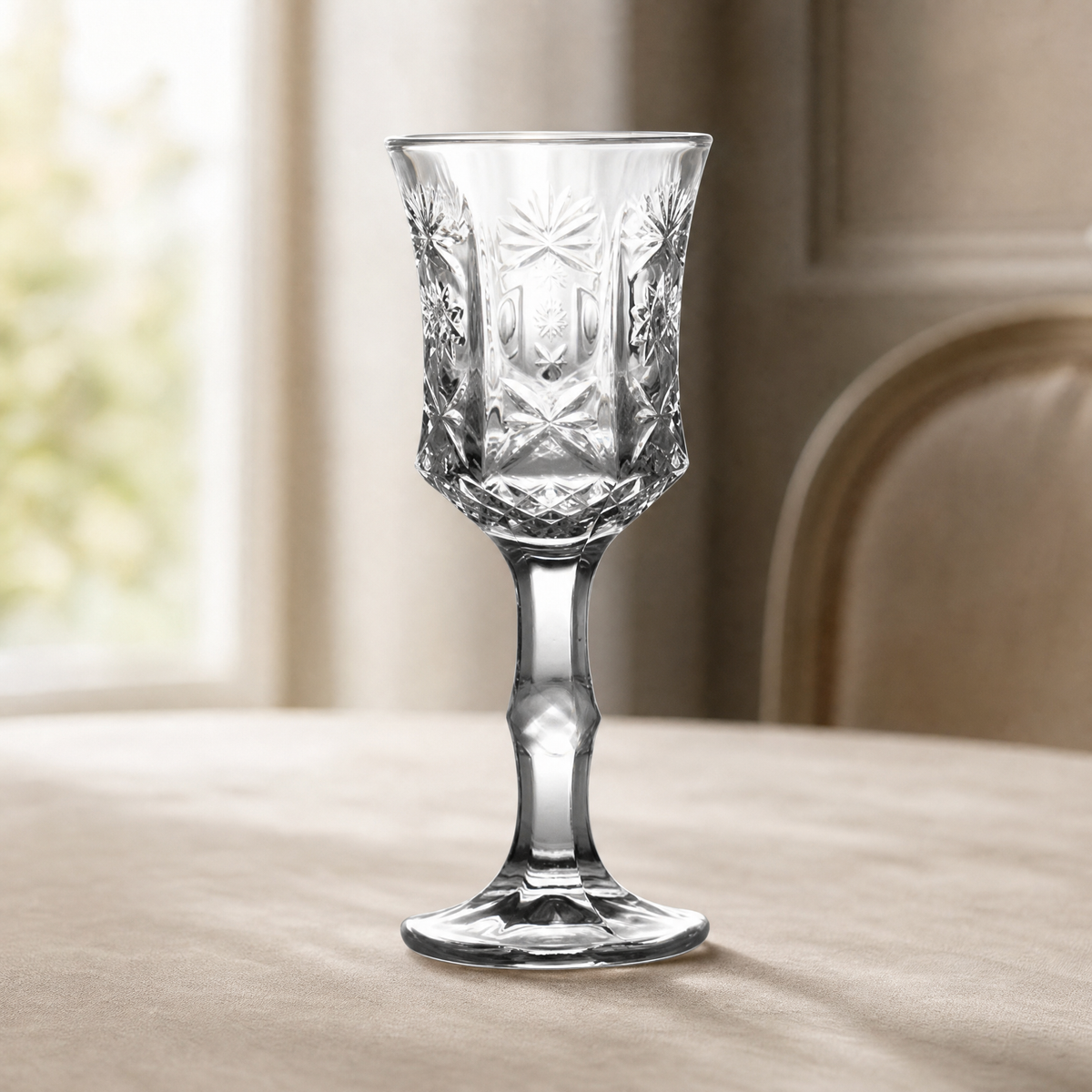 Champagne Glass Vintage Crystal-Cut Engraved Goblet 1