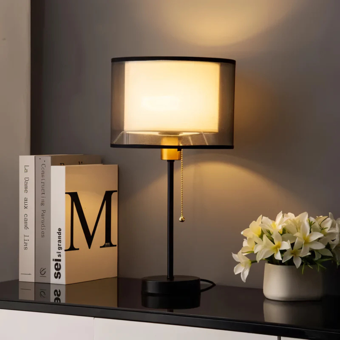 Vintage Table Lamp — Double Fabric Shade Warm Ambient LED 2