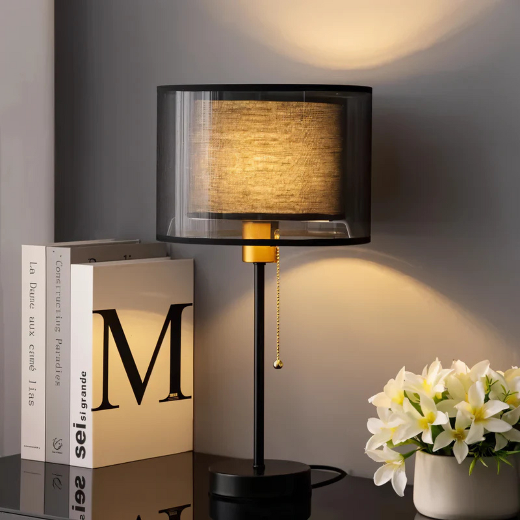 Vintage Table Lamp — Double Fabric Shade Warm Ambient LED 4
