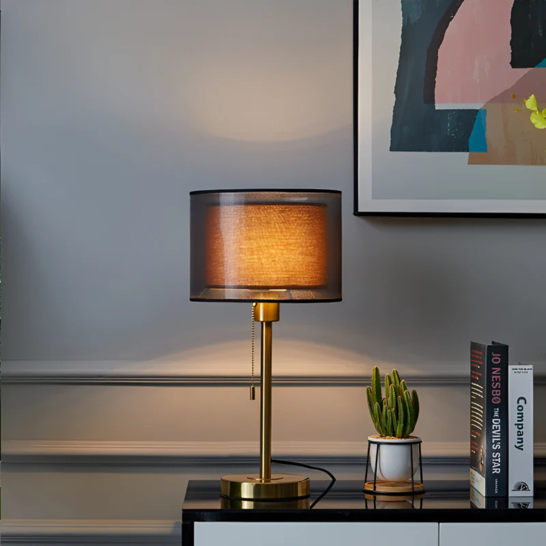 Vintage Table Lamp — Double Fabric Shade Warm Ambient LED 6