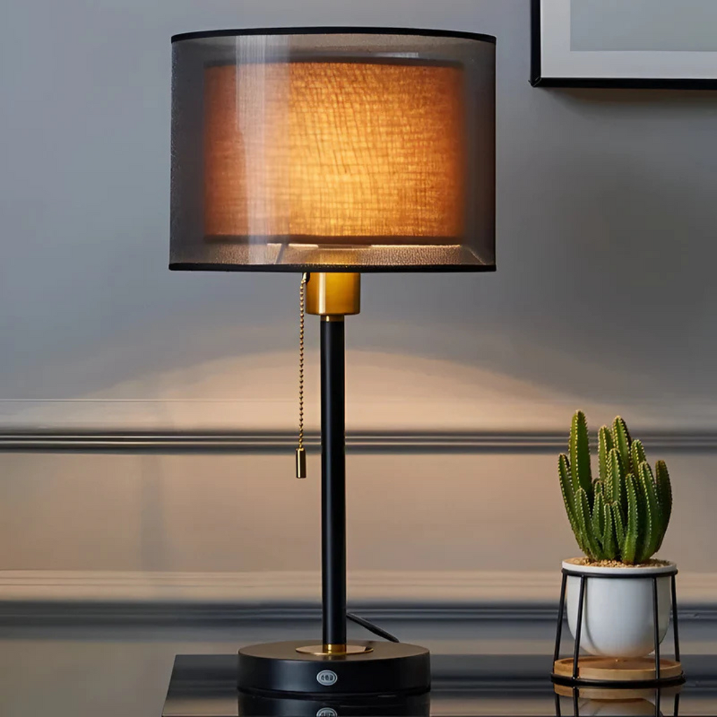 Vintage Table Lamp — Double Fabric Shade Warm Ambient LED 1