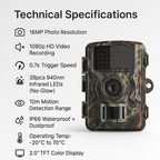 Wildlife Trail Camera — 16MP 1080p Night Vision IP66 Outdoor 3