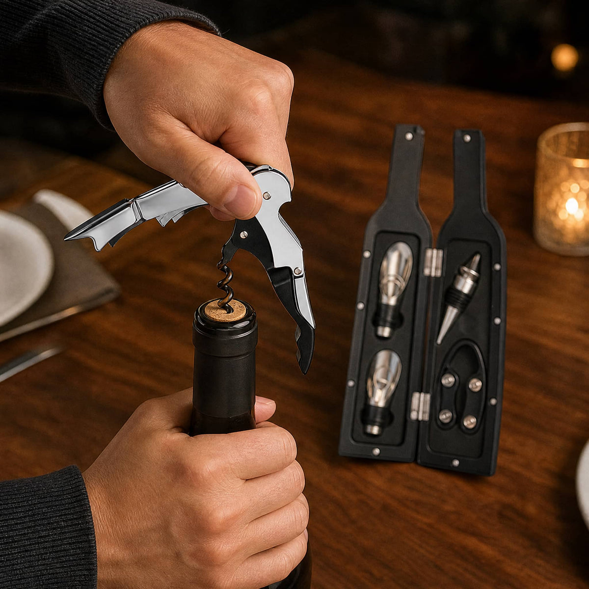 Wine Accessory Set — Bottle-Shaped Case with Corkscrew 2