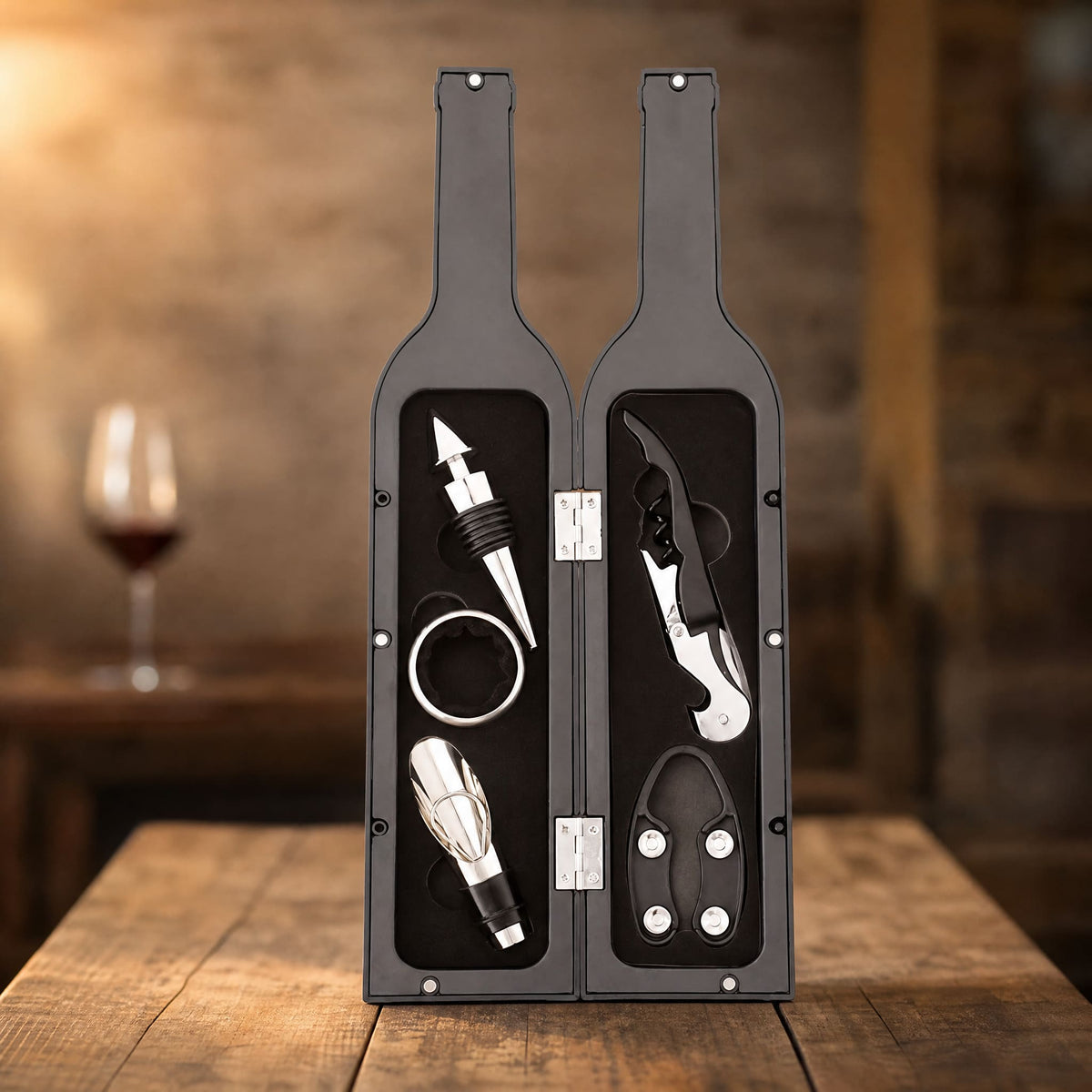 Wine Accessory Set — Bottle-Shaped Case with Corkscrew 1